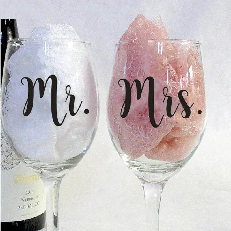 6pcs Mr and 6pcs Mrs set Wine glasses Stickers Newlyweds Engagement Wedding Gift Champagne Glass Decor Longmire Cellars