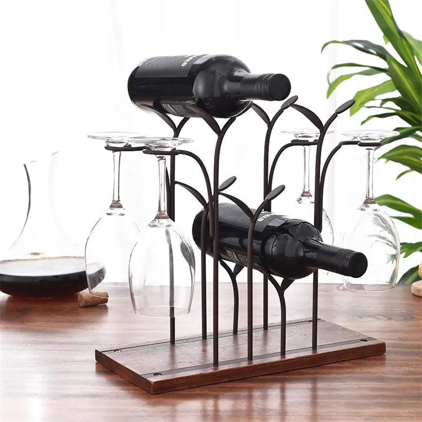 Iron Wire forest Leaf Wine Rack Stand Hanging Drinking Glasses Stemware Rack Shelf Wine Bottle & Glass Cup Holder Display