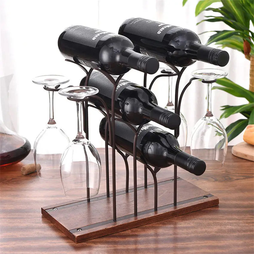 Iron Wire forest Leaf Wine Rack Stand Hanging Drinking Glasses Stemware Rack Shelf Wine Bottle & Glass Cup Holder Display