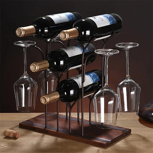 Iron Wire forest Leaf Wine Rack Stand Hanging Drinking Glasses Stemware Rack Shelf Wine Bottle & Glass Cup Holder Display