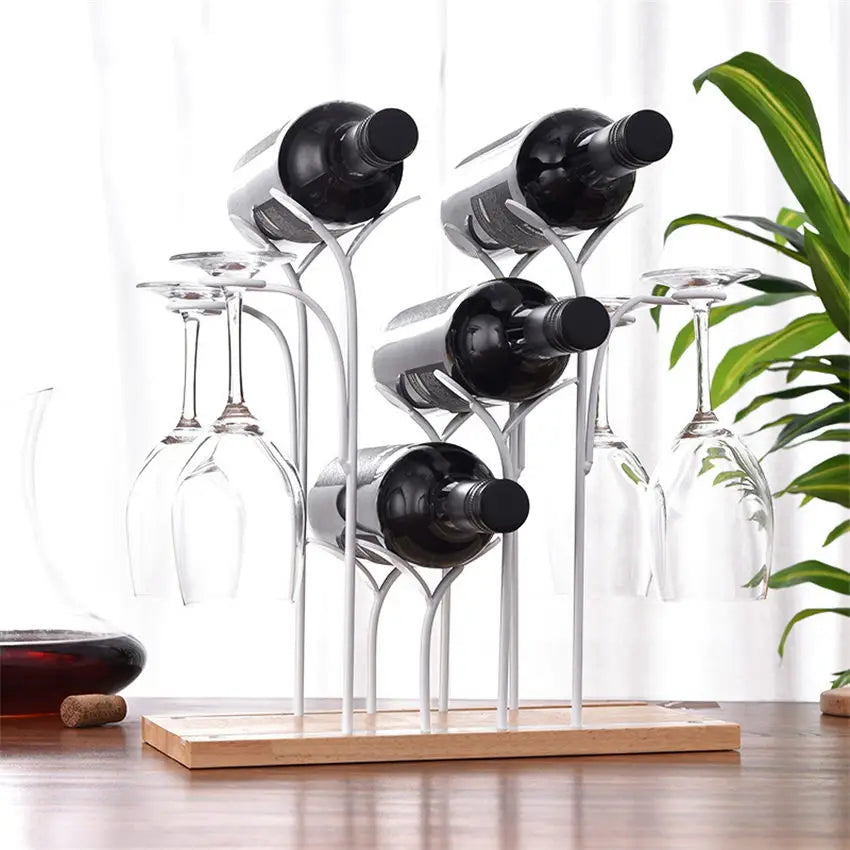 Iron Wire forest Leaf Wine Rack Stand Hanging Drinking Glasses Stemware Rack Shelf Wine Bottle & Glass Cup Holder Display