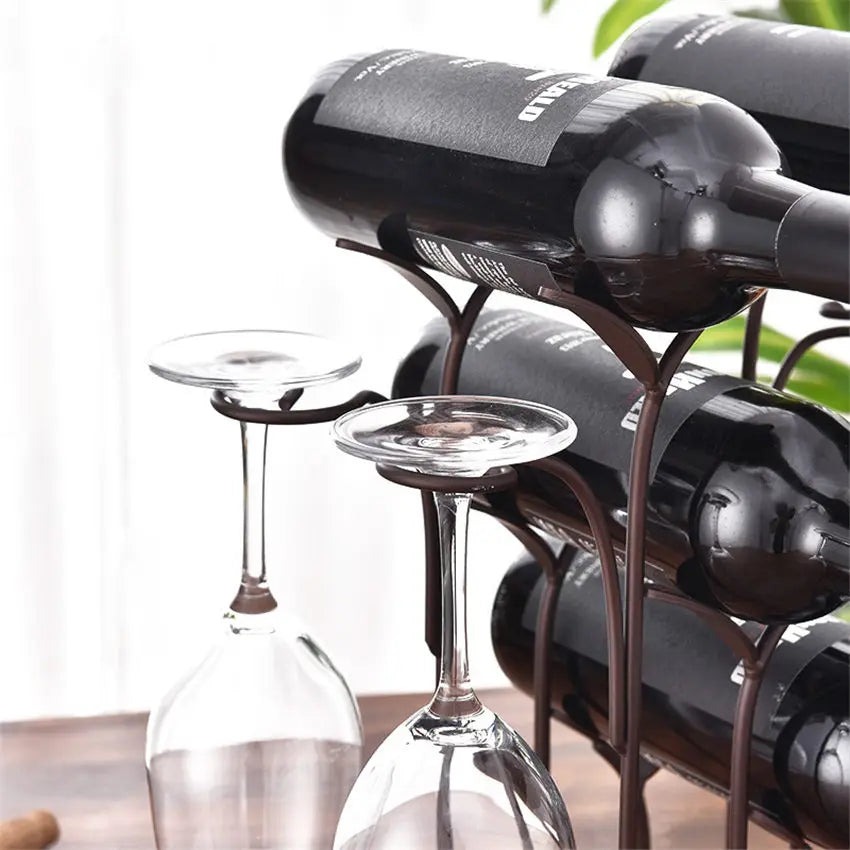 Iron Wire forest Leaf Wine Rack Stand Hanging Drinking Glasses Stemware Rack Shelf Wine Bottle & Glass Cup Holder Display